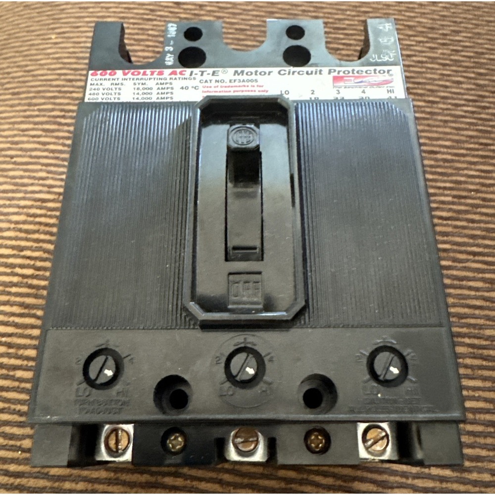 ITE EF3A005 EF3-A005 Adjustable Circuit Breaker 3 Pole‎ 600 VAC 5 Amps